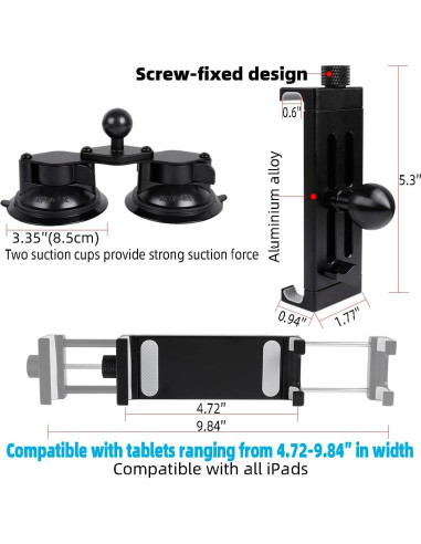 Soporte de Tableta Aluminio Doble Ventosa TS-10A 4.7-15"