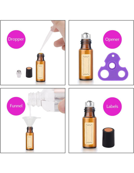 Botellas de Rodillo de Vidrio Ámbar 5ml Easytle - 24 Piezas Botellas de Rodillo de Vidrio Ámbar 5ml Easytle - 24 Piezas