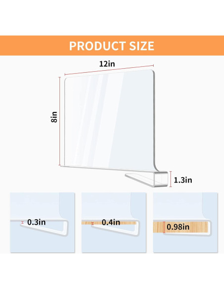 Paquete de 10 Divisores de Estante Acrílico Clbutge 30.48x20.32cm Paquete de 10 Divisores de Estante Acrílico Clbutge 30.48x20.32cm