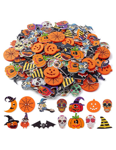 Botones de Madera Halloween HLARTNET - 200 Pcs 2.54 cm