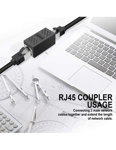 Acoplador RJ45 Ethernet Laboen 2 Paquete Negro Cat5e/Cat6/Cat7