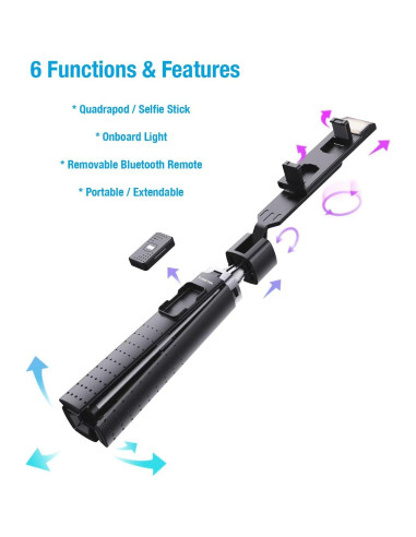 Selfie Stick Cuadrúpede Iluminado Fugetek FT-557-B 1.02m