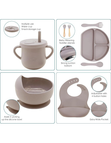 Set de Alimentación de Silicona Dormlony 9 Piezas Bebés Beige
