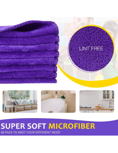 Paños de Microfibra Nuenen 40x40 cm Morado 60 Pcs Reutilizables