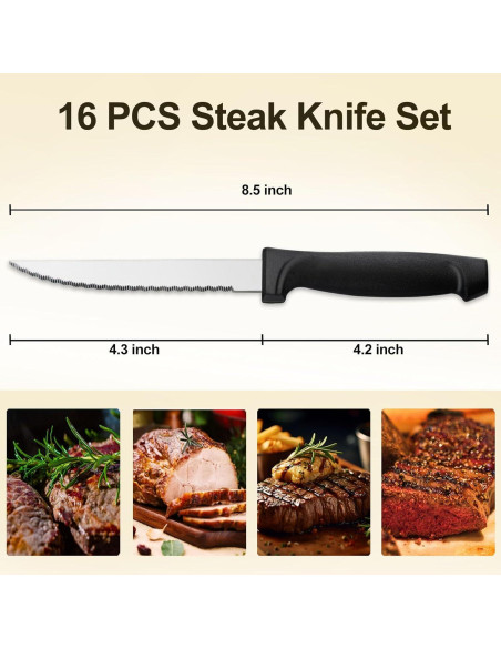Juego de Cuchillos de Carne Pleafind 16 Piezas Acero Inoxidable 21.6 cm Juego de Cuchillos de Carne Pleafind 16 Piezas Acero Inoxidable 21.6 cm