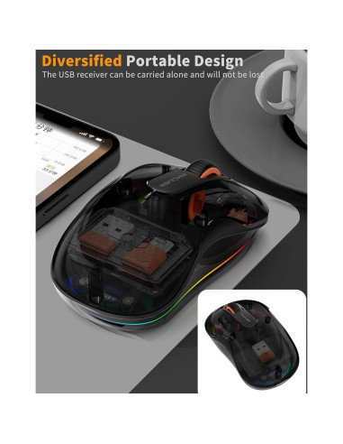 Ratón Inalámbrico Bluetooth JUHOO RGB Transparente Recargable