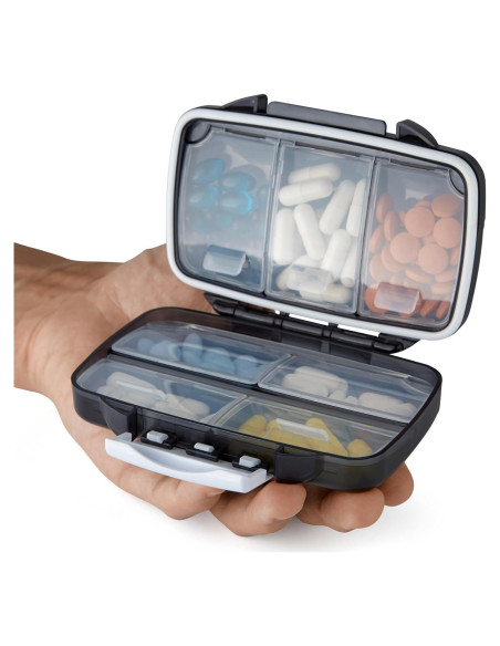 Organizador de Pastillas de Viaje Bexeen - Estuche Compacto Negro Organizador de Pastillas de Viaje Bexeen - Estuche Compacto Negro