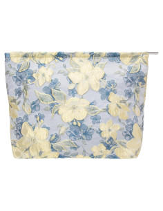 Bolsa de Maquillaje Grande PAZIMIIK Algodón Azul Brocado 25.4x17.8cm