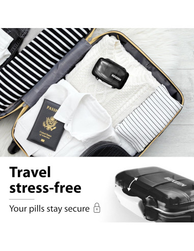 Organizador de Pastillas de Viaje Bexeen - Estuche Compacto Negro