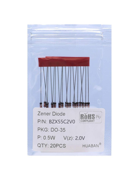 Diodos Zener BZX55C2V0 0.5W 2V - 20PCS HUABAN Diodos Zener BZX55C2V0 0.5W 2V - 20PCS HUABAN