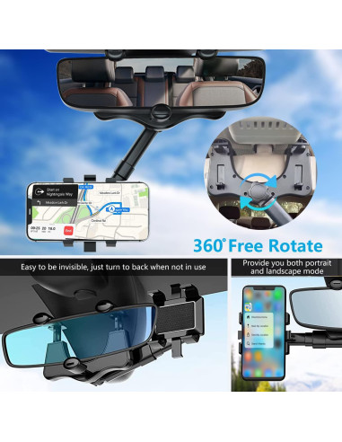Soporte para Teléfono PKYAA en Espejo Retrovisor Ajustable
