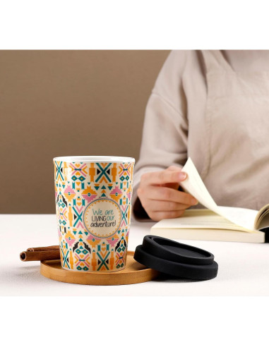Taza de café cerámica reutilizable ALYC 250ml doble pared Aventura