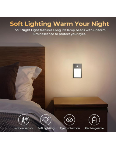 Luz Nocturna LED Recargable VST con Sensor de Movimiento 3Pack