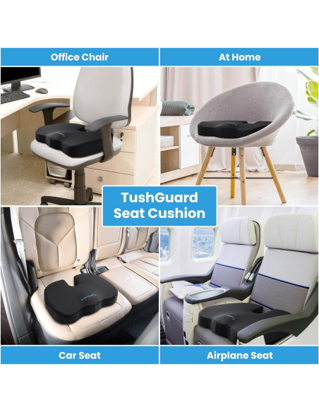 Cojín de Asiento TushGuard Espuma Viscoelástica Negro Grande Cojín de Asiento TushGuard Espuma Viscoelástica Negro Grande