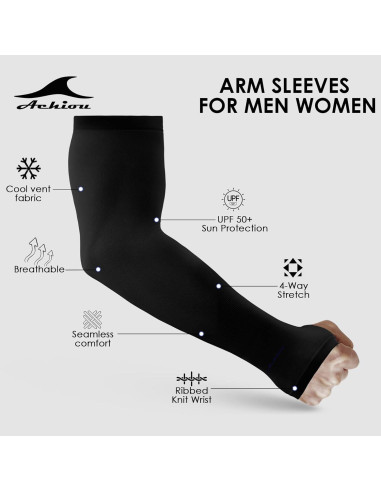 Mangas de Compresión Achiou UV 50 para Brazo Unisex - Negro