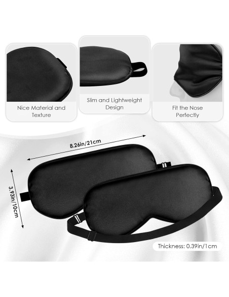 Máscaras de Sueño de Seda FlyCoco 3PCS Ajustables Negro Máscaras de Sueño de Seda FlyCoco 3PCS Ajustables Negro