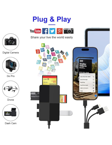 Lector de Tarjetas 8 en 1 Ardaddyn CR343-K-C USB C Lightning Lector de Tarjetas 8 en 1 Ardaddyn CR343-K-C USB C Lightning
