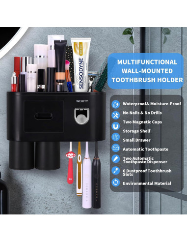 Soporte para Cepillos de Dientes Wekity con Dispensador Negro