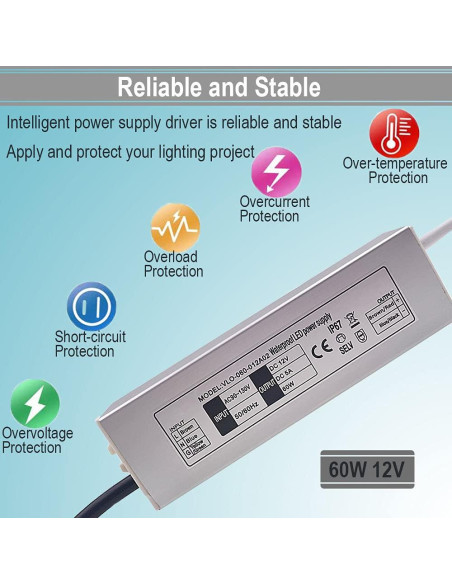 Adaptador Transformador LED 60W NISICO DC12V IP67 Ultra Delgado Adaptador Transformador LED 60W NISICO DC12V IP67 Ultra Delgado