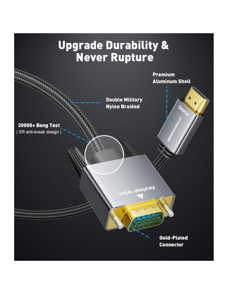 Cable Adaptador HDMI a VGA 0.91m SWITCHFLUX 1080P Unidireccional Cable Adaptador HDMI a VGA 0.91m SWITCHFLUX 1080P Unidireccional