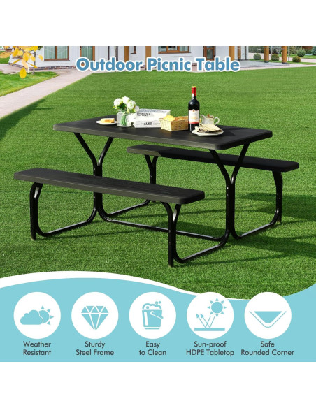 Mesa de Picnic MEDIMALL con Banco, Resistente al Clima Mesa de Picnic MEDIMALL con Banco, Resistente al Clima