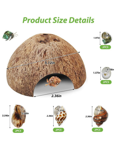 Cabaña de Coco Natural para Cangrejo Ermitaño PINVNBY - 12 Pcs