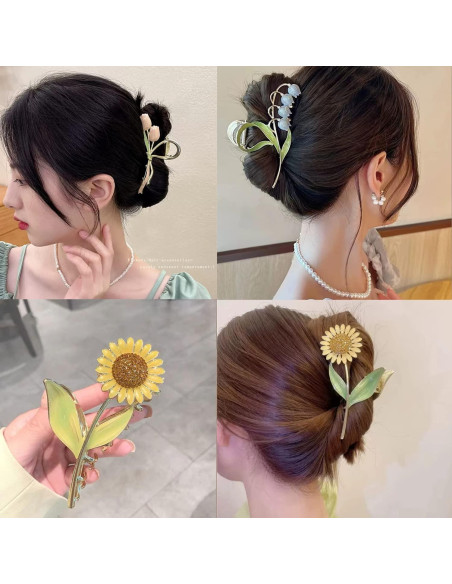 Pinzas para el cabello metálicas REALHUNLEE 6 Pcs con flores Pinzas para el cabello metálicas REALHUNLEE 6 Pcs con flores