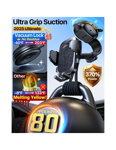 Soporte de Teléfono para Auto YRU 2025 Negro Ajustable 360 Soporte de Teléfono para Auto YRU 2025 Negro Ajustable 360