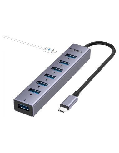 Hub USB C a USB 3.0 FORIDA 8 Puertos 5Gbps Aluminio