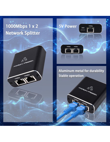 Divisor Ethernet 1 a 2 LIEZHUA 1000Mbps con Cable LAN Cat 6