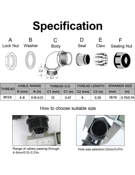Conectores de Cable M12 LeMotech 90 Grados 4-8mm 2 Pcs Negro Conectores de Cable M12 LeMotech 90 Grados 4-8mm 2 Pcs Negro