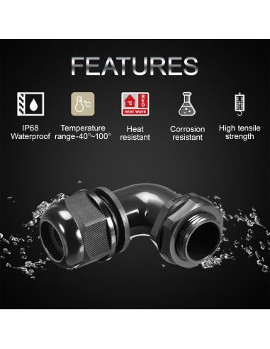 Conectores de Cable M12 LeMotech 90 Grados 4-8mm 2 Pcs Negro