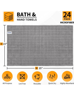Toallas de Mano HOMERHYME Microfibra Gris 24 Piezas 63.5x38.1cm 2