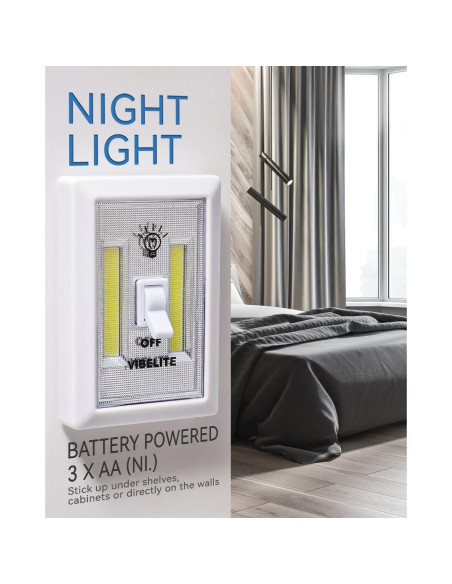 Luz Nocturna LED VIBELITE, Paquete de 2, Batería AAA, 7.6x3.8cm Luz Nocturna LED VIBELITE, Paquete de 2, Batería AAA, 7.6x3.8cm