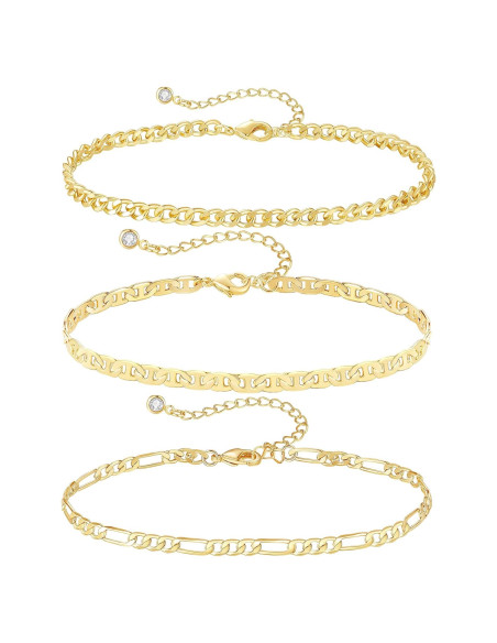 Set de Tobilleras de Oro 14K XIANNVXI 3 Piezas Hipoalergénicas Set de Tobilleras de Oro 14K XIANNVXI 3 Piezas Hipoalergénicas