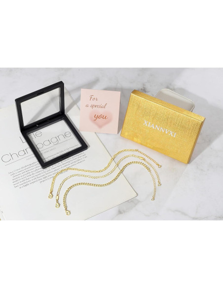 Set de Tobilleras de Oro 14K XIANNVXI 3 Piezas Hipoalergénicas Set de Tobilleras de Oro 14K XIANNVXI 3 Piezas Hipoalergénicas