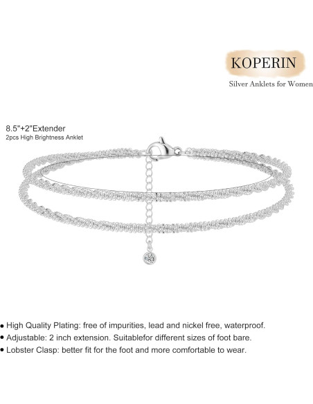 Pulsera de Tobillo Koperin Plateada Impermeable con Colgante Pulsera de Tobillo Koperin Plateada Impermeable con Colgante