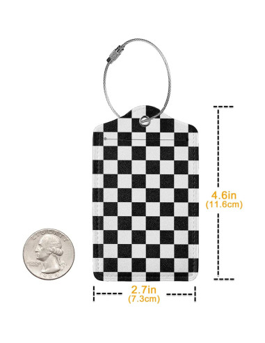 2 Etiquetas de Equipaje de Cuero Sintético AGAXOZW - Cuadrícula Negra y Blanca