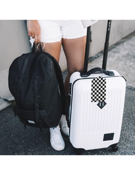 2 Etiquetas de Equipaje de Cuero Sintético AGAXOZW - Cuadrícula Negra y Blanca 2 Etiquetas de Equipaje de Cuero Sintético AGAXOZW - Cuadrícula Negra y Blanca