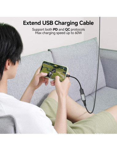 Cable de Extensión USB 1.83m FEMORO Paquete de 2 5Gbps 60W