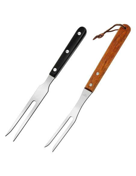 Tenedores de Carne Ponpon 2 Pcs Acero Inoxidable Mango Madera Tenedores de Carne Ponpon 2 Pcs Acero Inoxidable Mango Madera