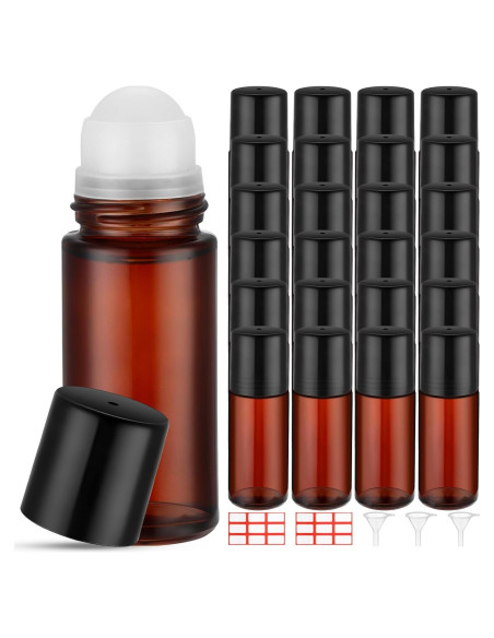 Set 24 Botellas de Vidrio Marrón 30ml con Rodillo Sumind Set 24 Botellas de Vidrio Marrón 30ml con Rodillo Sumind