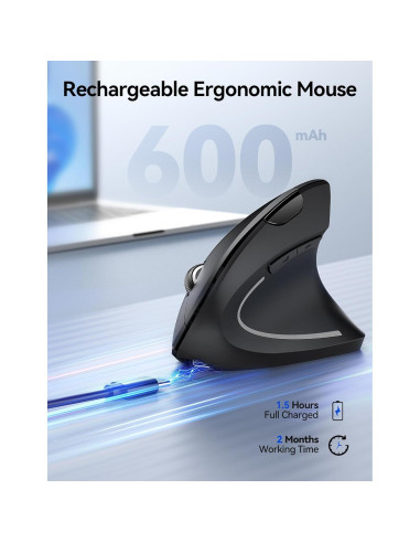 TECKNET Ratón Ergonómico Vertical Inalámbrico 800-4800 DPI