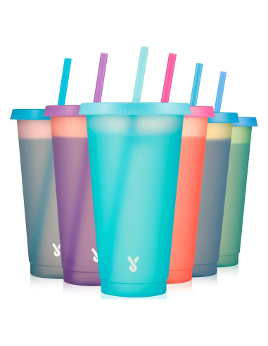 Vasos Fríos Reutilizables Meoky 6 Pzas 720 ml Cambio de Color