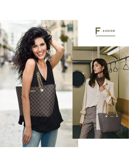 Bolso Tote Montana West Café con Cadena y Asa Superior Bolso Tote Montana West Café con Cadena y Asa Superior