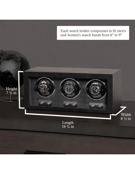 Enrollador de Relojes Automáticos ROTHWELL Triple Negro/Grey Enrollador de Relojes Automáticos ROTHWELL Triple Negro/Grey