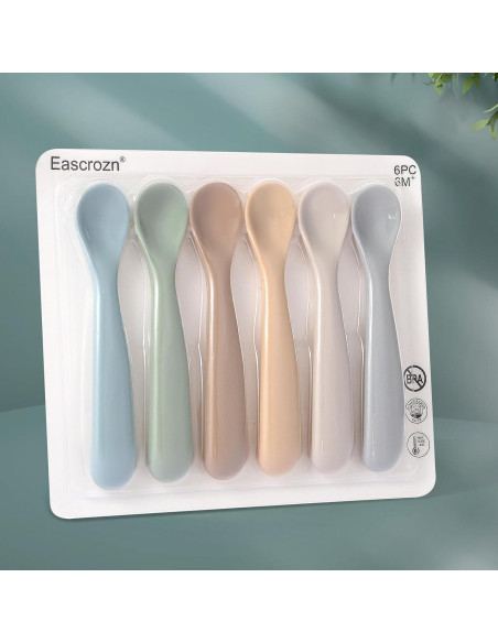 Cucharas de Silicona para Bebé Eascrozn - 6 Piezas, Apta para Lavavajillas Cucharas de Silicona para Bebé Eascrozn - 6 Piezas, Apta para Lavavajillas