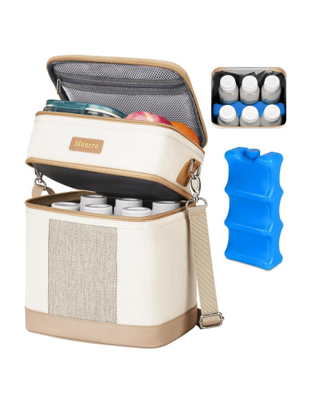 Bolsa de Enfriamiento de Leche Materna Mancro Beige - Aislada, 6 Biberones Bolsa de Enfriamiento de Leche Materna Mancro Beige - Aislada, 6 Biberones