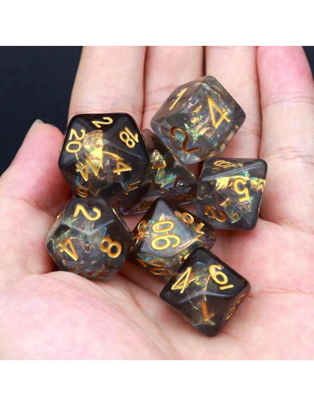 Juego de Dados DND Haxtec Negro 7PCS con Inclusión Iridiscente Juego de Dados DND Haxtec Negro 7PCS con Inclusión Iridiscente