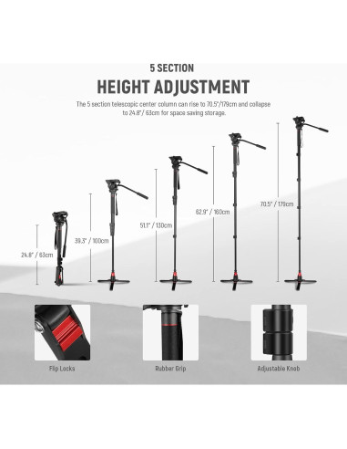 Monopod Profesional NEEWER 179cm Aluminio con Cabezal Fluido